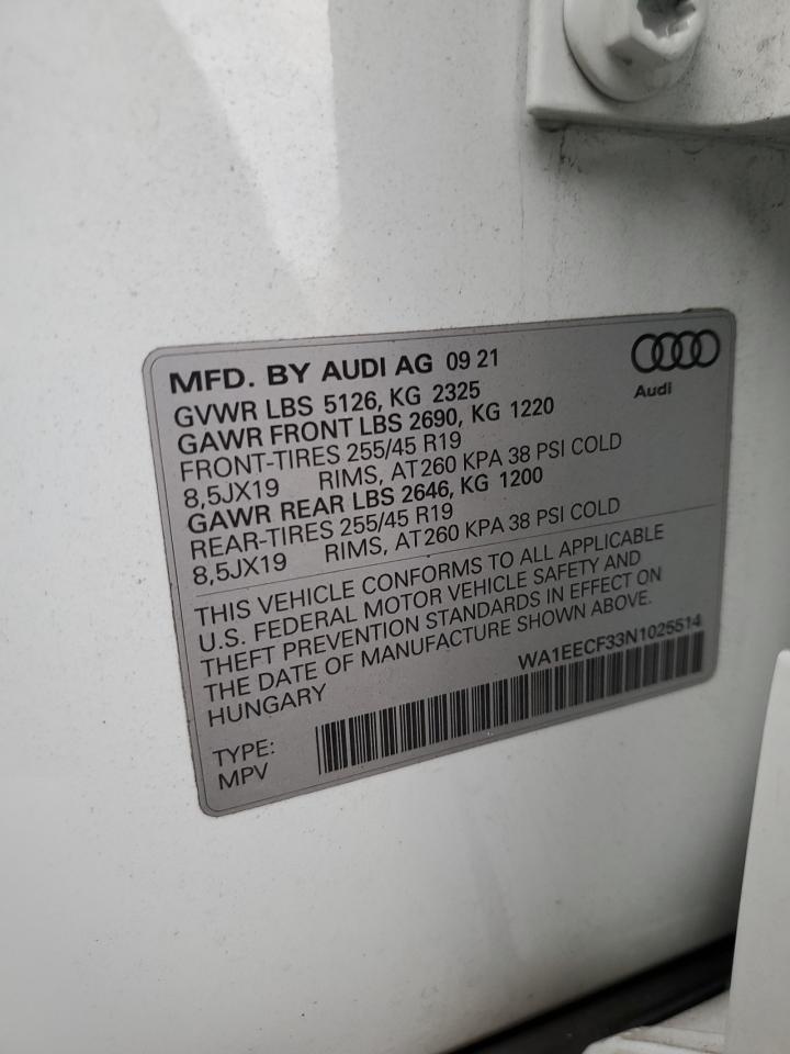 2022 AUDI Q3 PREMIUM PLUS S LINE 45 VIN:WA1EECF33N1025514