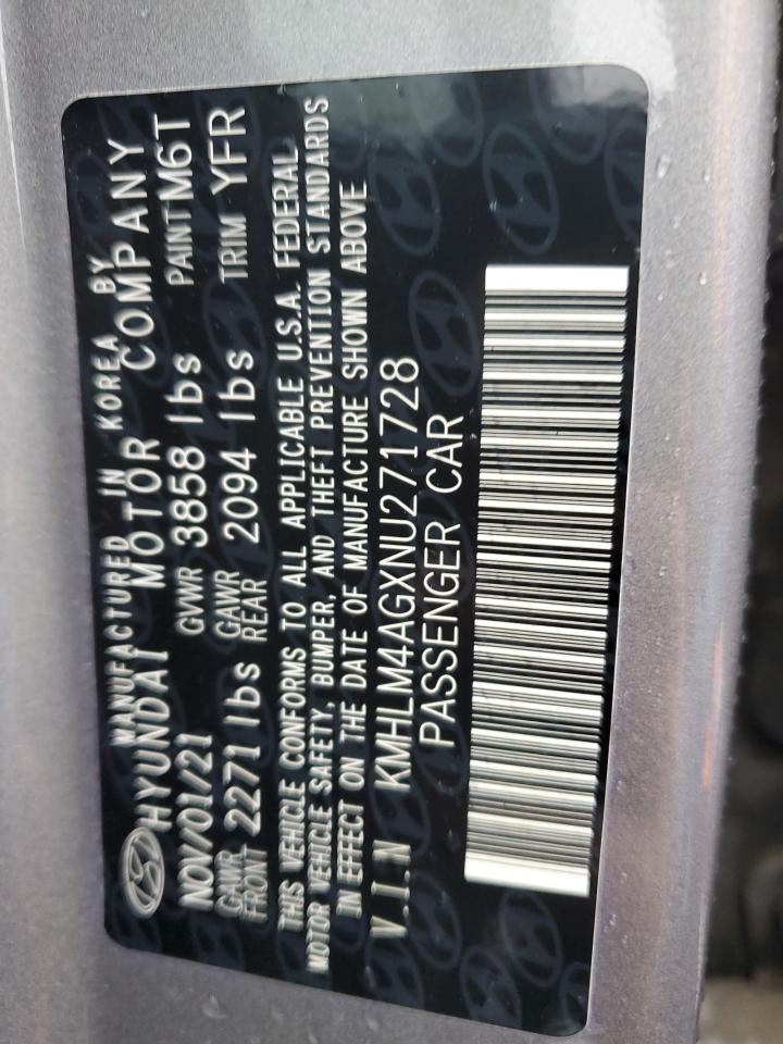 2022 HYUNDAI ELANTRA SEL VIN:KMHLM4AGXNU271728