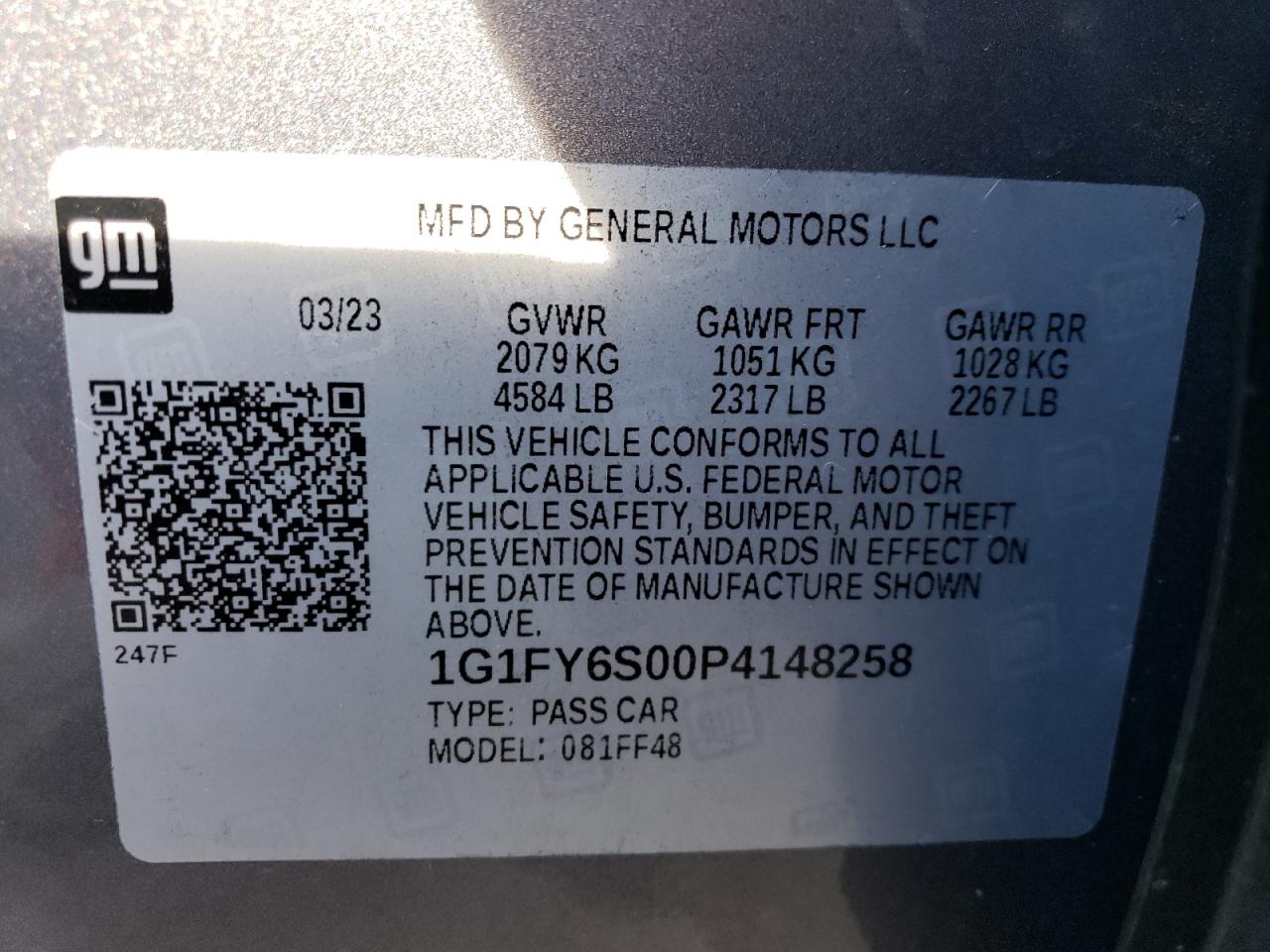 2023 CHEVROLET BOLT EUV LT VIN:1G1FY6S00P4148258