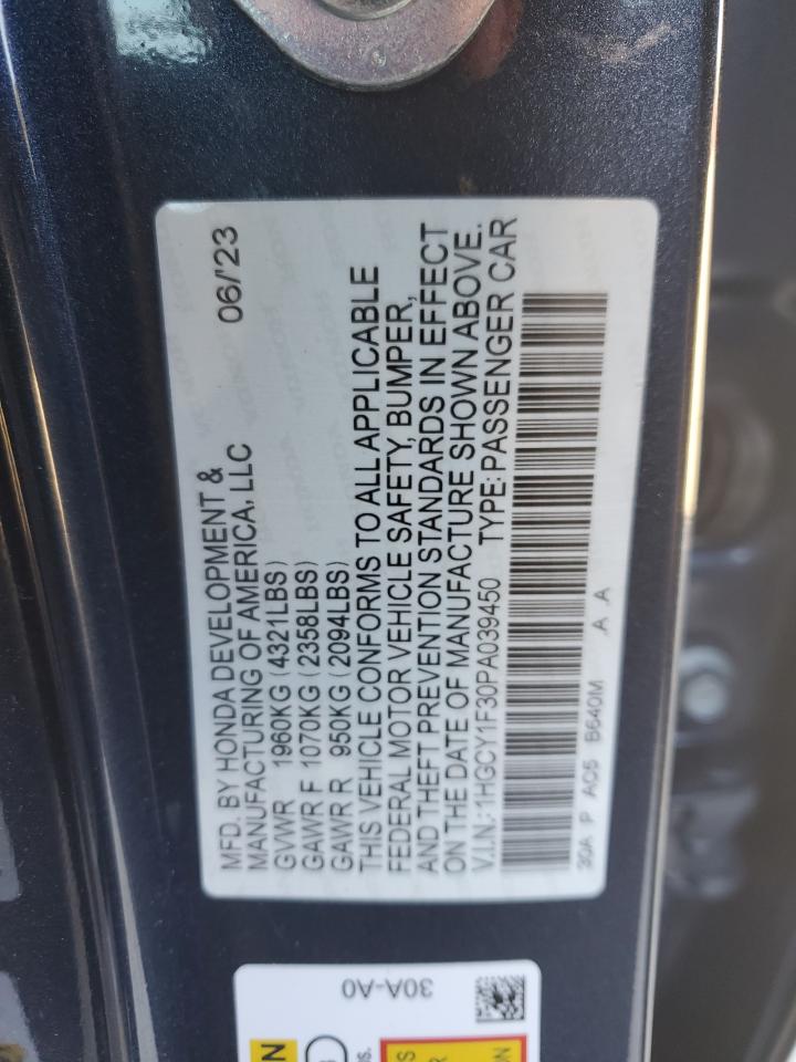 2023 HONDA ACCORD EX VIN:1HGCY1F30PA039450