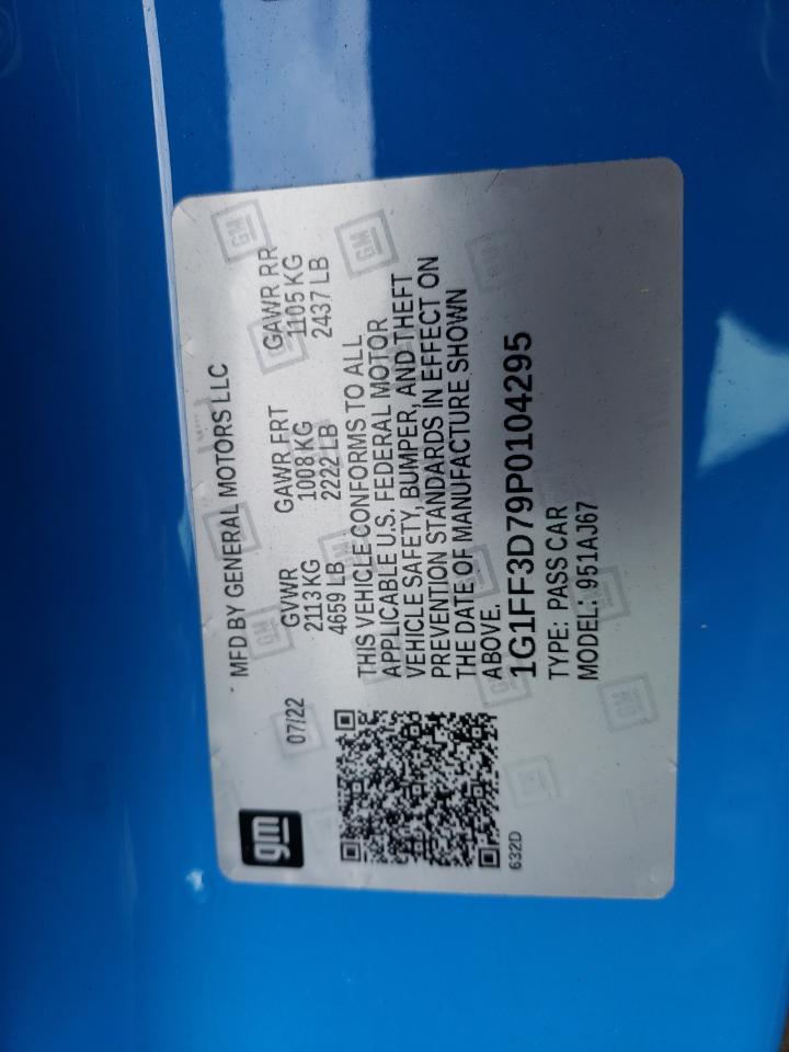 2023 CHEVROLET CAMARO LT1 VIN:1G1FF3D79P0104295