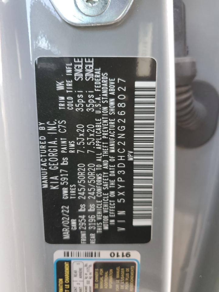 2022 KIA TELLURIDE EX VIN:5XYP3DHC2NG268027