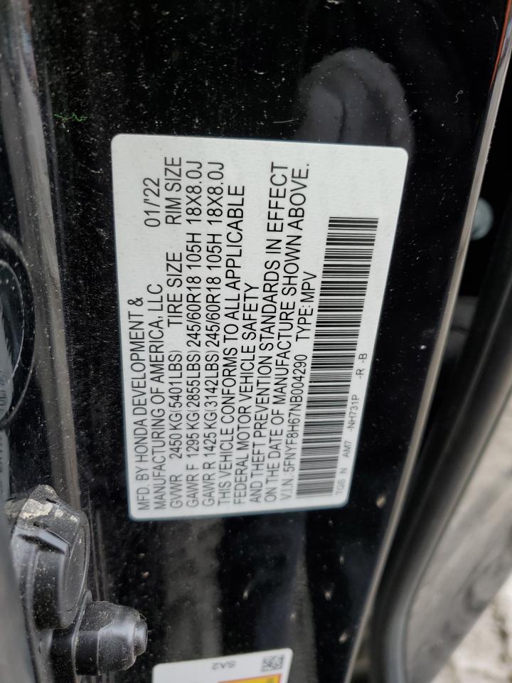 2022 HONDA PASSPORT TRAIL SPORT VIN:5FNYF8H67NB004290