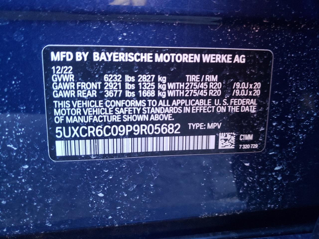 2023 BMW X5 XDRIVE40I VIN:5UXCR6C09P9R05682