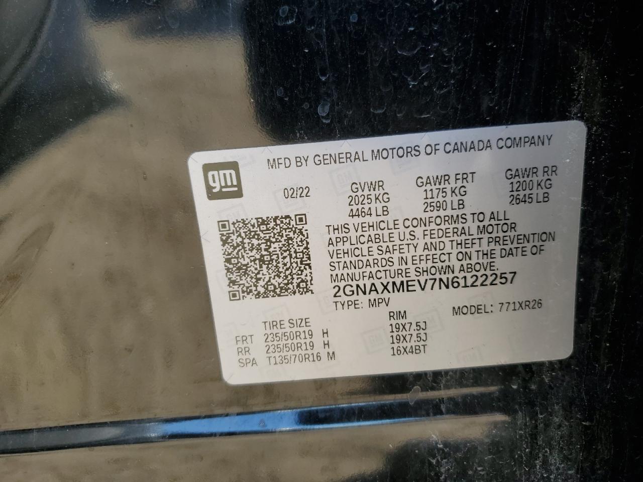 2022 CHEVROLET EQUINOX RS VIN:2GNAXMEV7N6122257