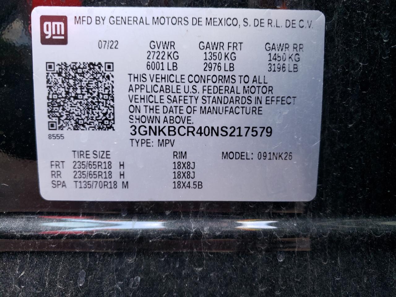 2022 CHEVROLET BLAZER 2LT VIN:3GNKBCR40NS217579