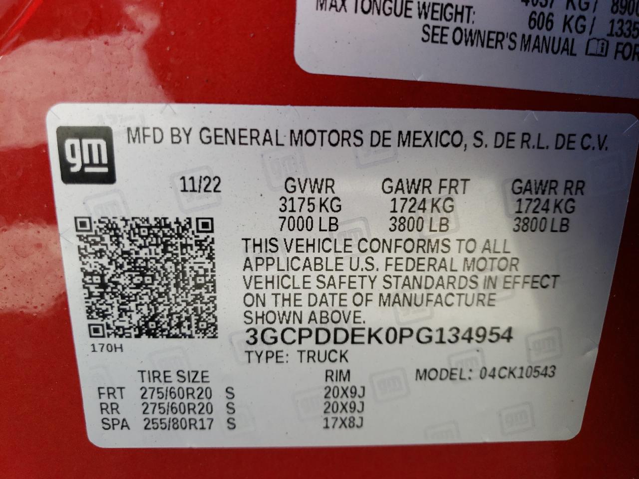 2023 CHEVROLET SILVERADO K1500 LT VIN:3GCPDDEK0PG134954