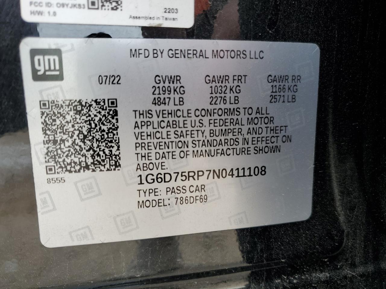 2022 CADILLAC CT4-V BLACKWING VIN:1G6D75RP7N0411108