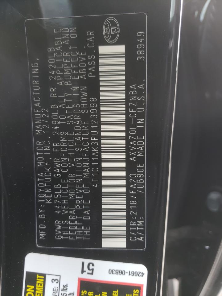 2023 TOYOTA CAMRY LE VIN:4T1C11AK3PU123998