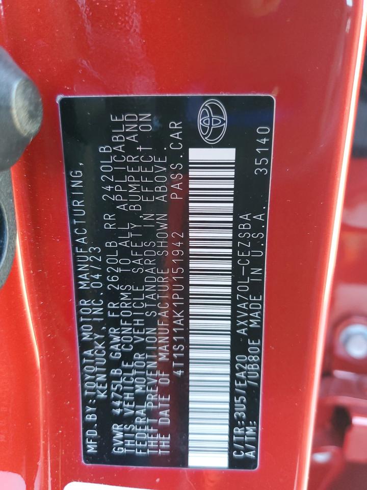 2023 TOYOTA CAMRY SE NIGHT SHADE VIN:4T1S11AK1PU151942