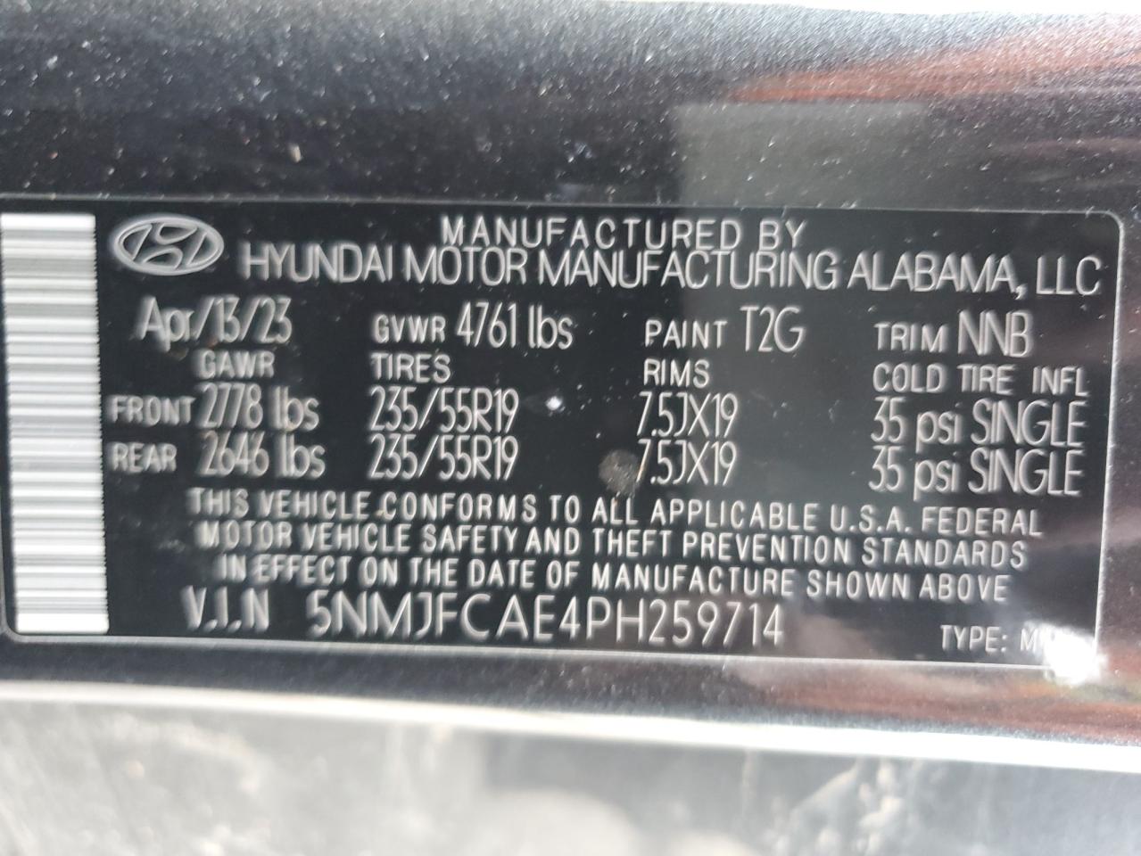 2023 HYUNDAI TUCSON SEL VIN:5NMJFCAE4PH259714