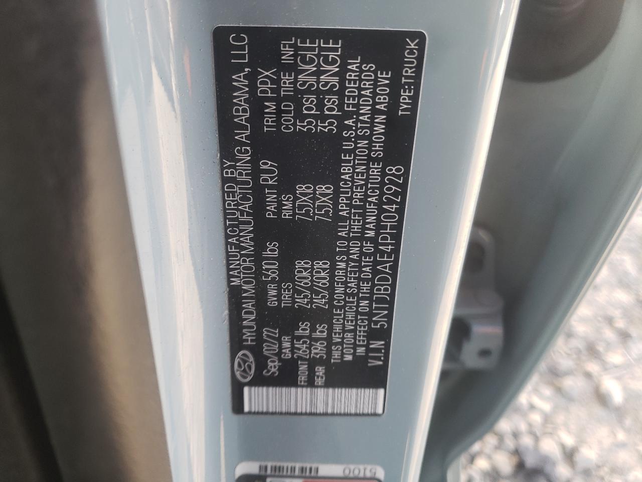 2023 HYUNDAI SANTA CRUZ SEL VIN:5NTJBDAE4PH042928