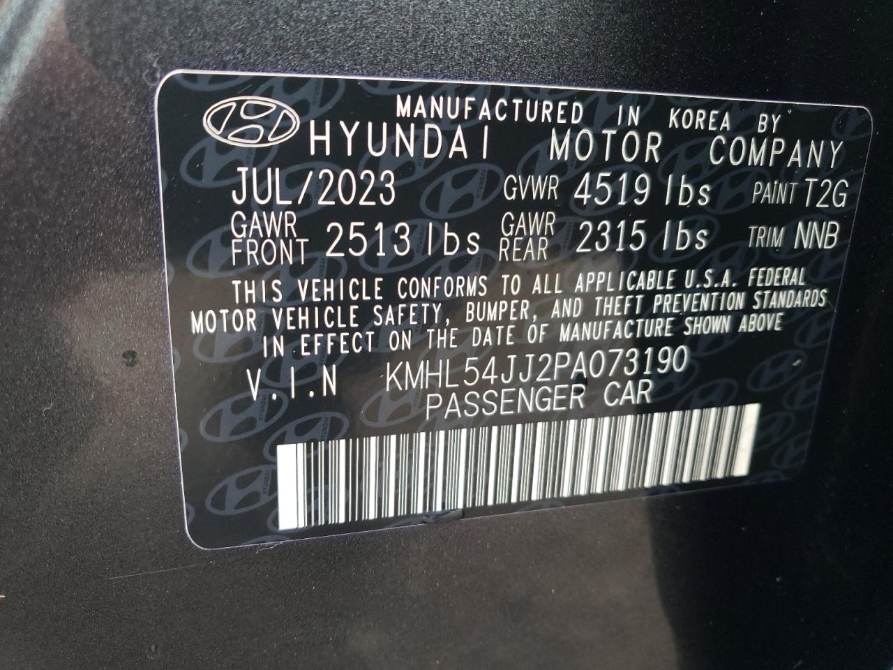 2023 HYUNDAI SONATA HYBRID VIN:KMHL54JJ2PA073190