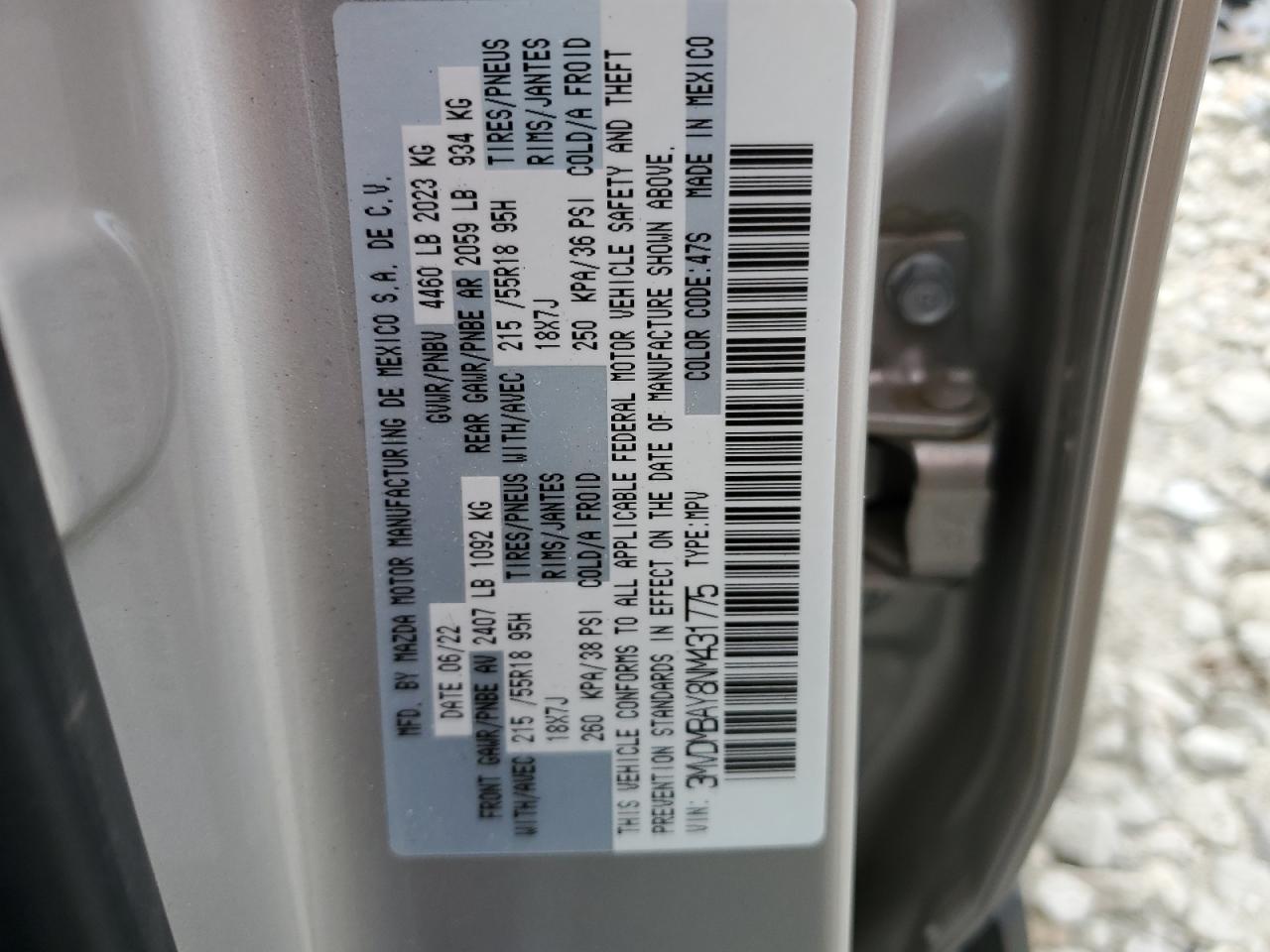 2022 MAZDA CX-30  VIN:3MVDMBAY8NM431775