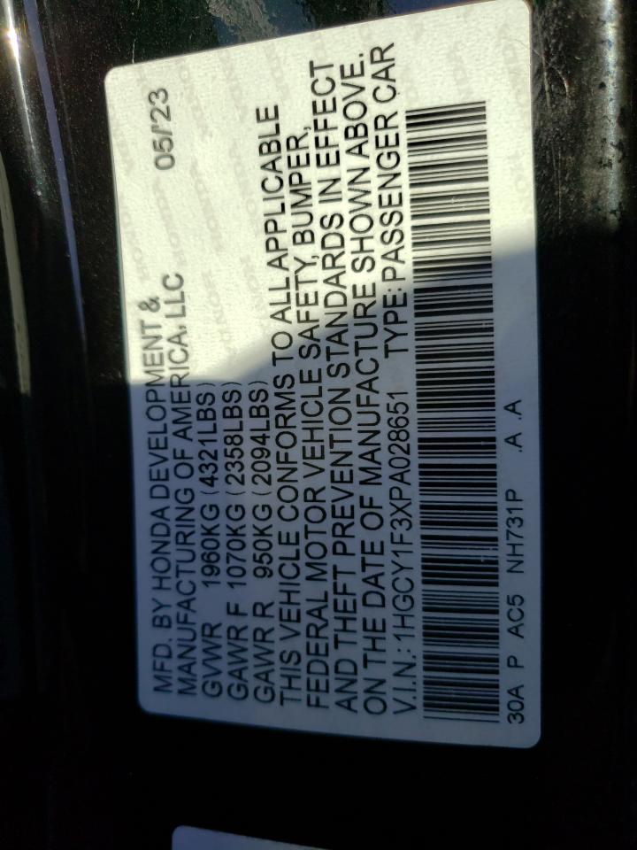 2023 HONDA ACCORD EX VIN:1HGCY1F3XPA028651
