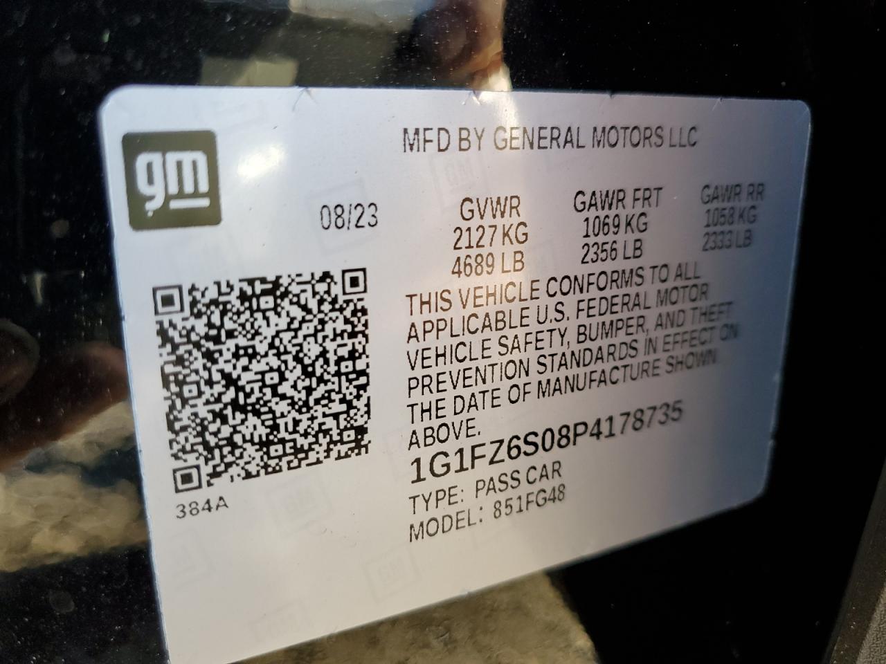 2023 CHEVROLET BOLT EUV PREMIER VIN:1G1FZ6S08P4178735