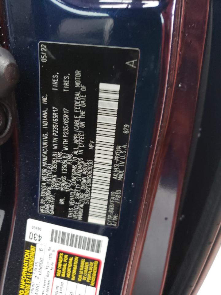 2022 TOYOTA SIENNA LE VIN:5TDBSKFC8NS063030