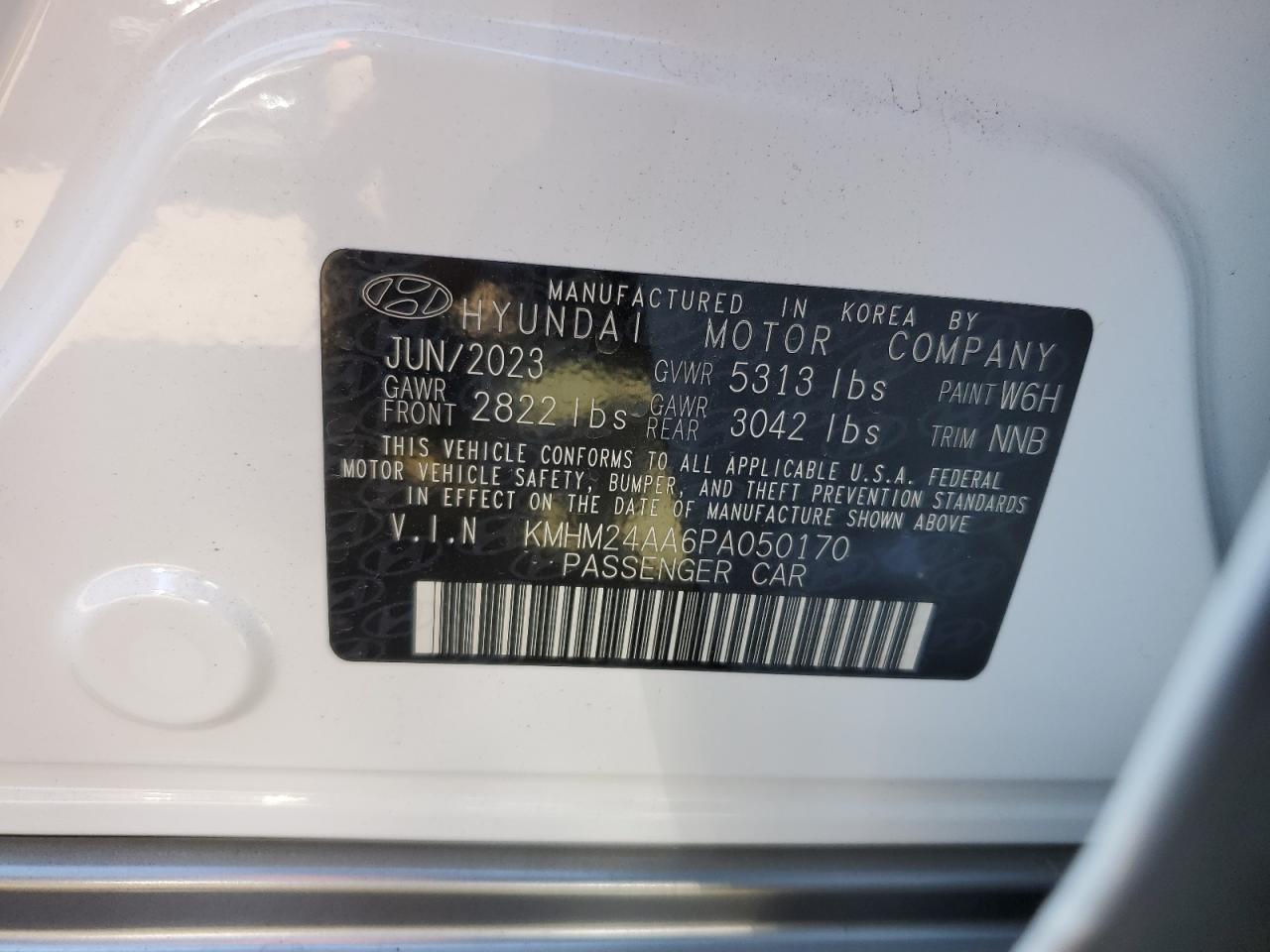 2023 HYUNDAI IONIQ 6 SE VIN:KMHM24AA6PA050170
