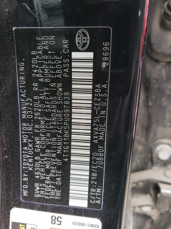 2023 TOYOTA CAMRY SE NIGHT SHADE VIN:4T1G11BK5PU097839