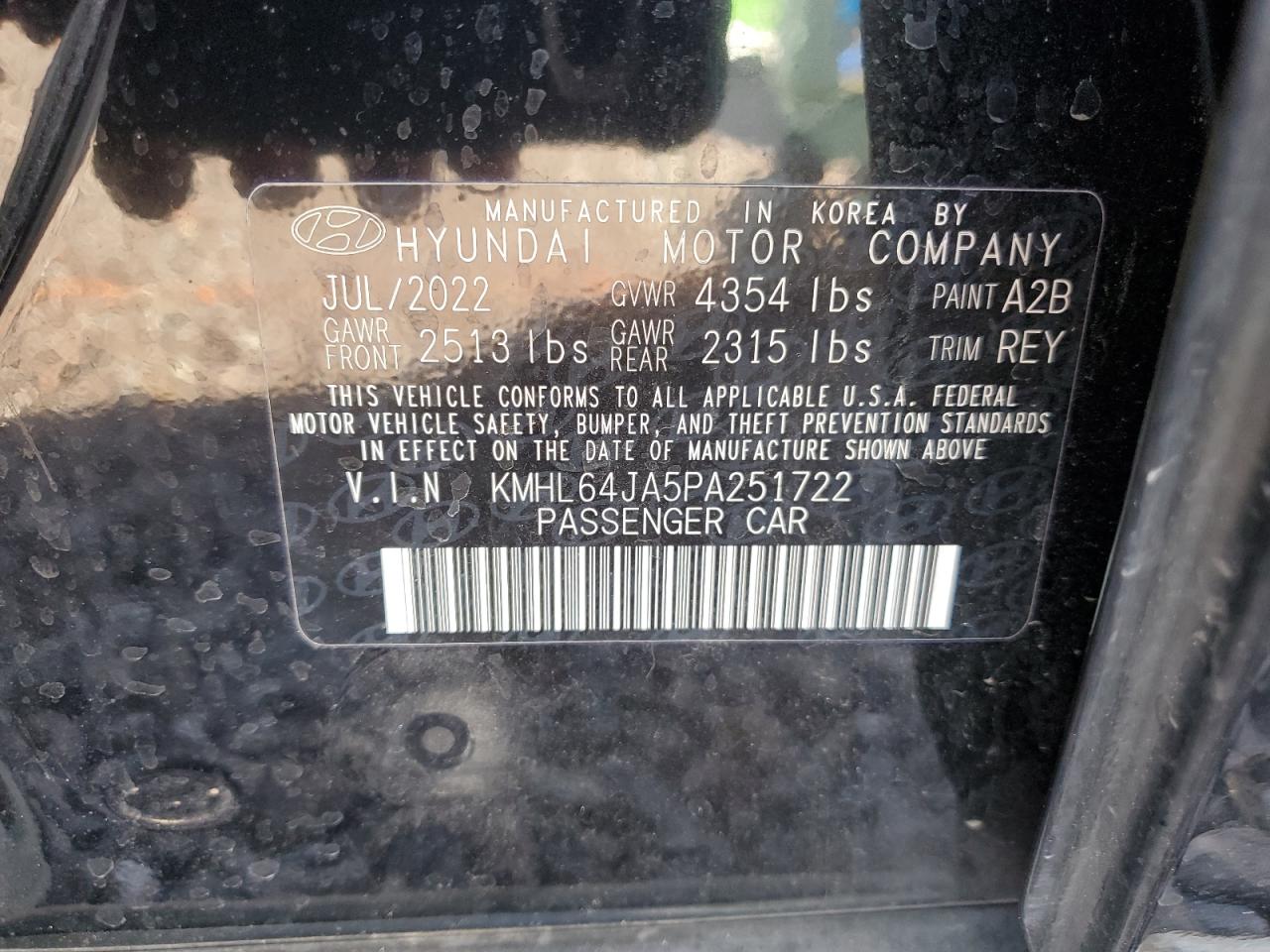 2023 HYUNDAI SONATA SEL VIN:KMHL64JA5PA251722