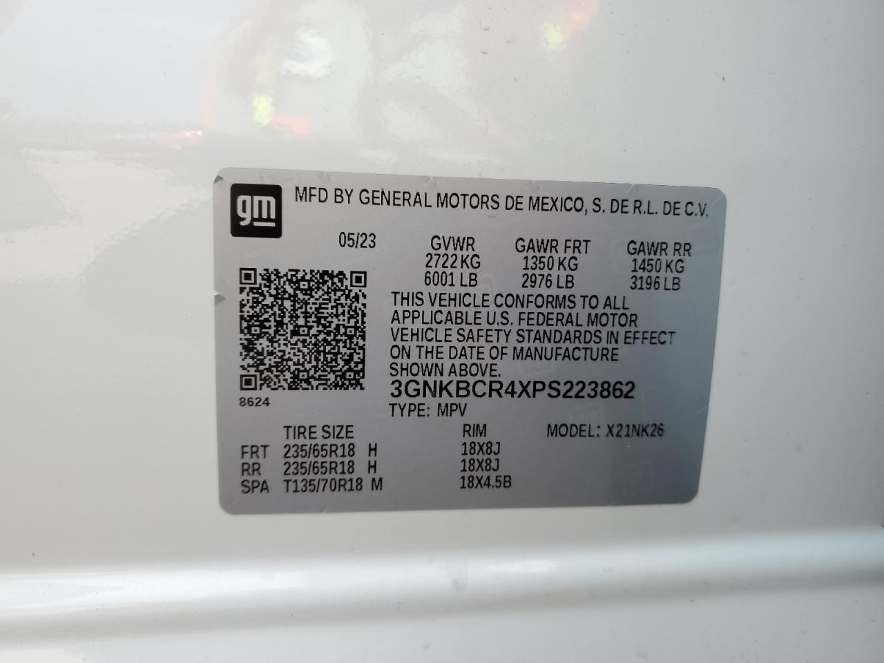 2023 CHEVROLET BLAZER 2LT VIN:3GNKBCR4XPS223862