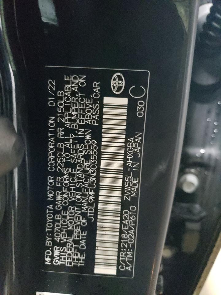 2022 TOYOTA PRIUS LE VIN:JTDL9MFU3N3035559