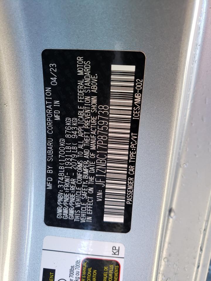 2023 TOYOTA GR 86 VIN:JF1ZNBC17P8759738