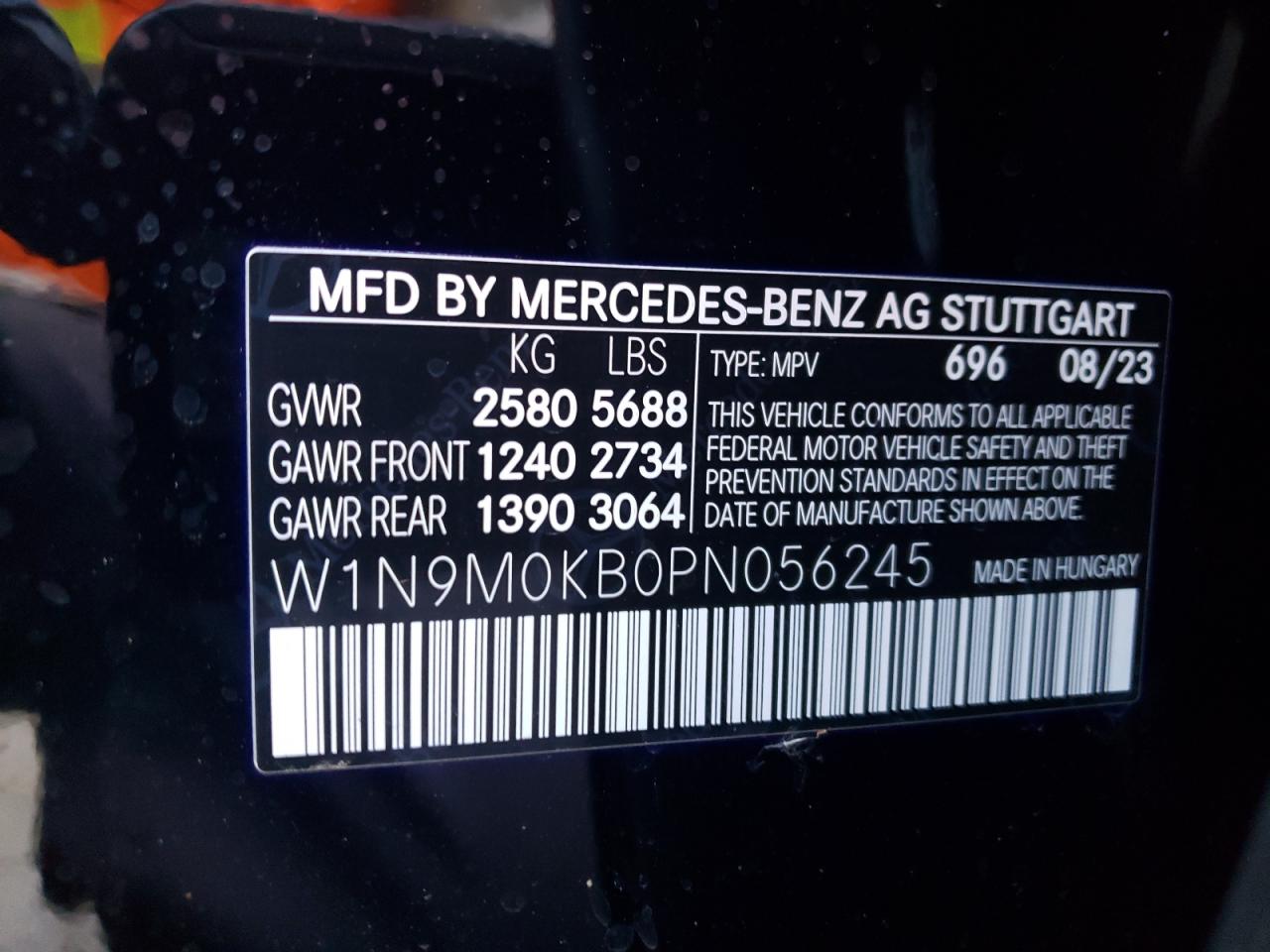 2023 MERCEDES-BENZ EQB 300 4MATIC VIN:W1N9M0KB0PN056245