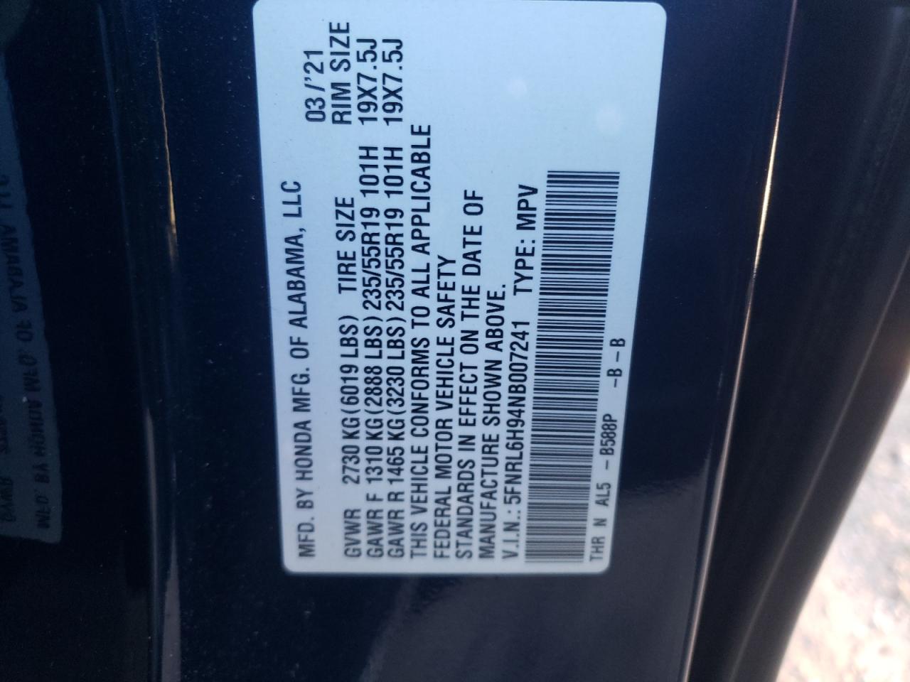 2022 HONDA ODYSSEY ELITE VIN:5FNRL6H94NB007241