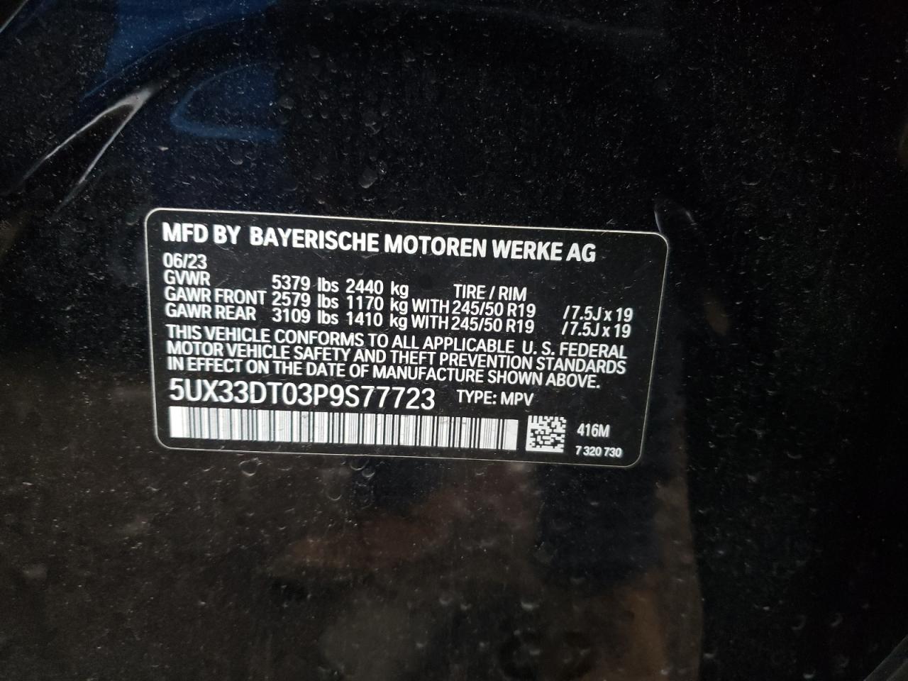 2023 BMW X4 XDRIVE30I VIN:5UX33DT03P9S77723