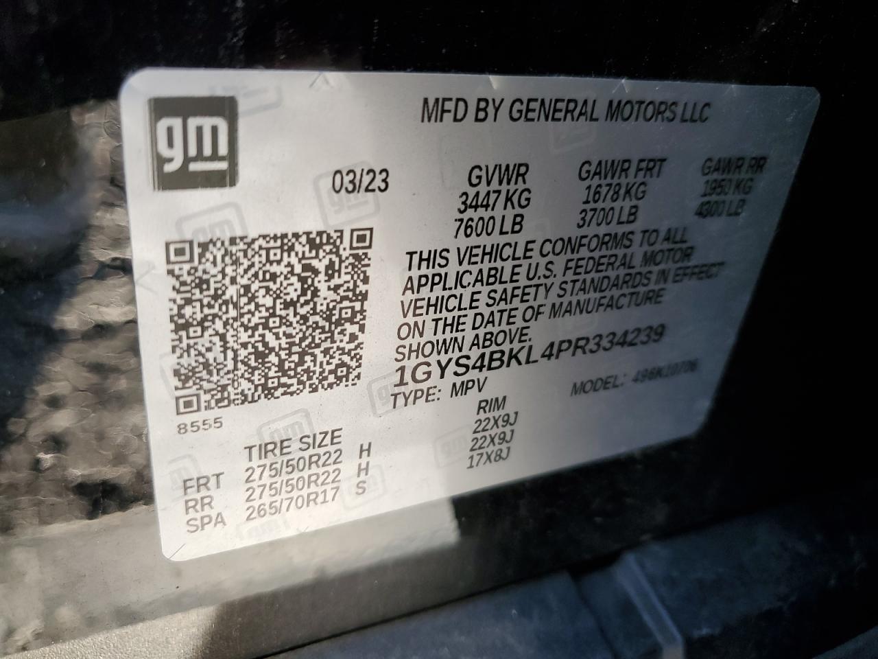 2023 CADILLAC ESCALADE PREMIUM LUXURY VIN:1GYS4BKL4PR334239