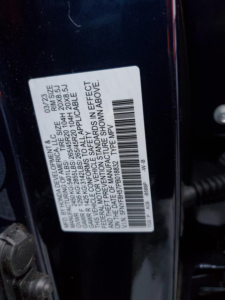 2023 HONDA PASSPORT EXL VIN:5FNYF8H57PB018832