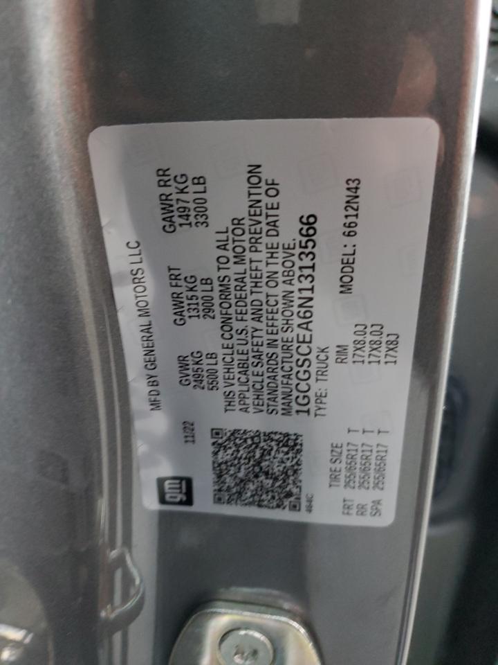 2022 CHEVROLET COLORADO LT VIN:1GCGSCEA6N1313566