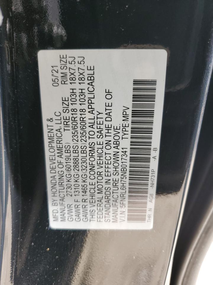 2022 HONDA ODYSSEY EXL VIN:5FNRL6H75NB017341