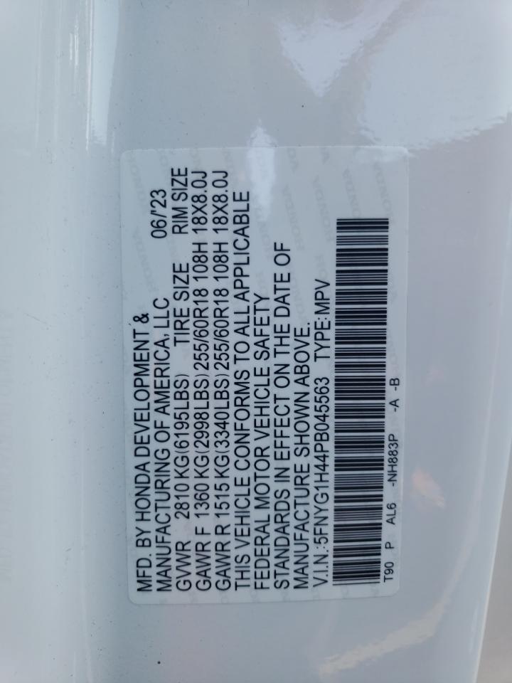 2023 HONDA PILOT EXL VIN:5FNYG1H44PB045563