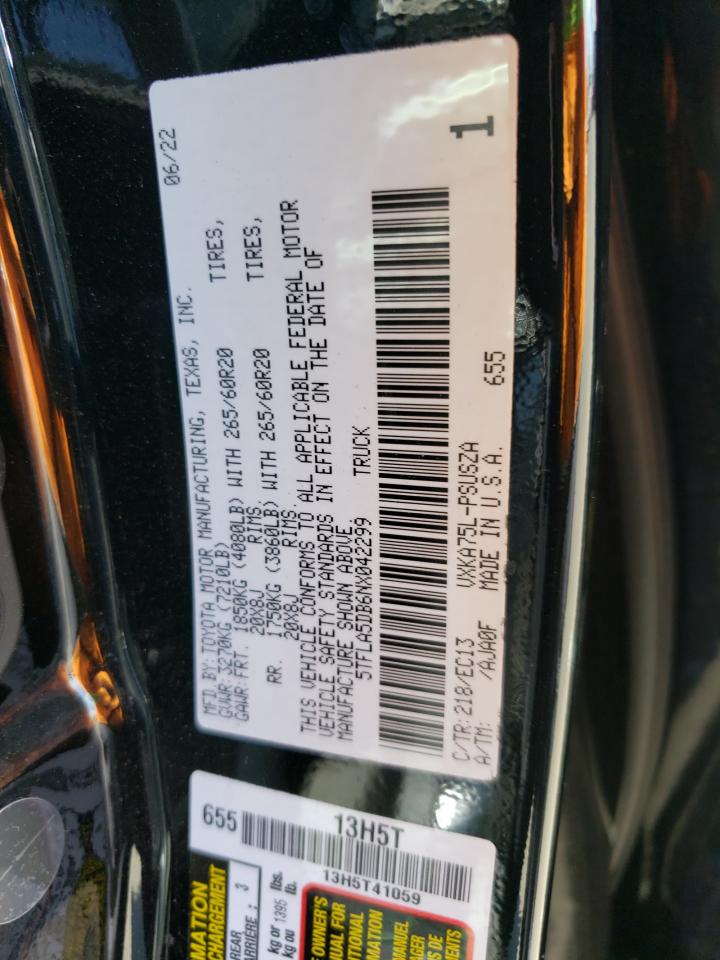 2022 TOYOTA TUNDRA CREWMAX SR VIN:5TFLA5DB6NX042299