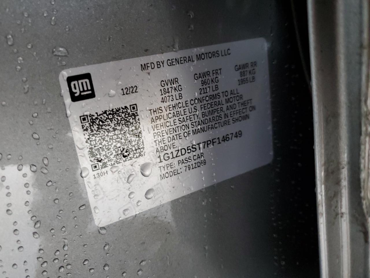 2023 CHEVROLET MALIBU LT VIN:1G1ZD5ST7PF146749