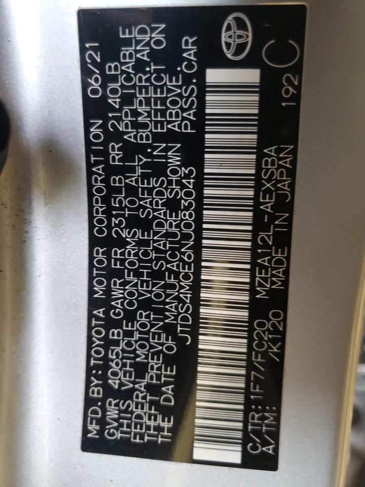 2022 TOYOTA COROLLA SE VIN:JTDS4MCE6NJ083043