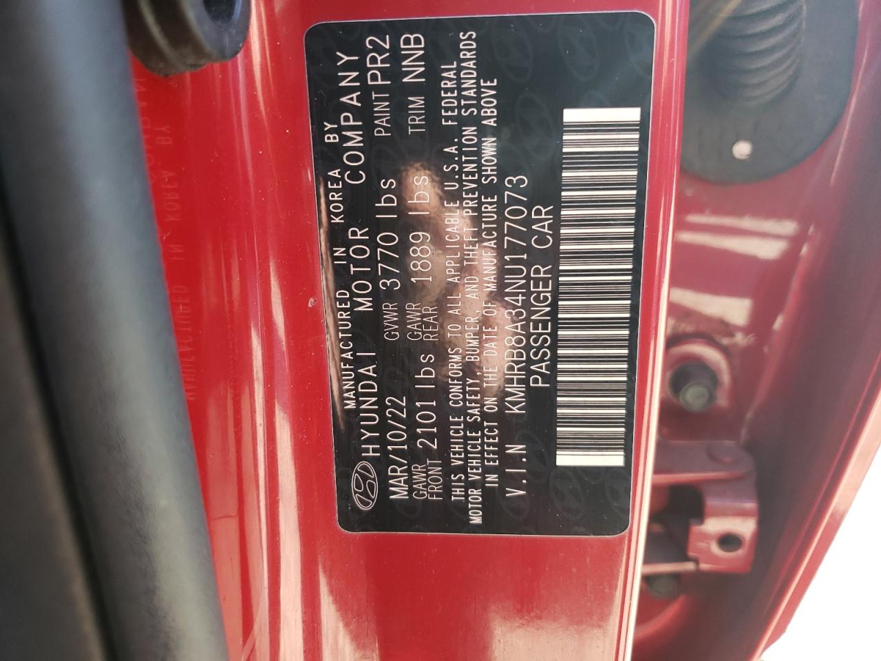 2022 HYUNDAI VENUE SE VIN:KMHRB8A34NU177073