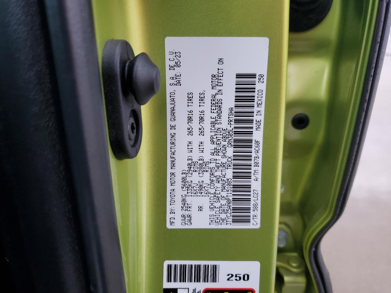 2023 TOYOTA TACOMA DOUBLE CAB VIN:3TYCZ5AN0PT151085