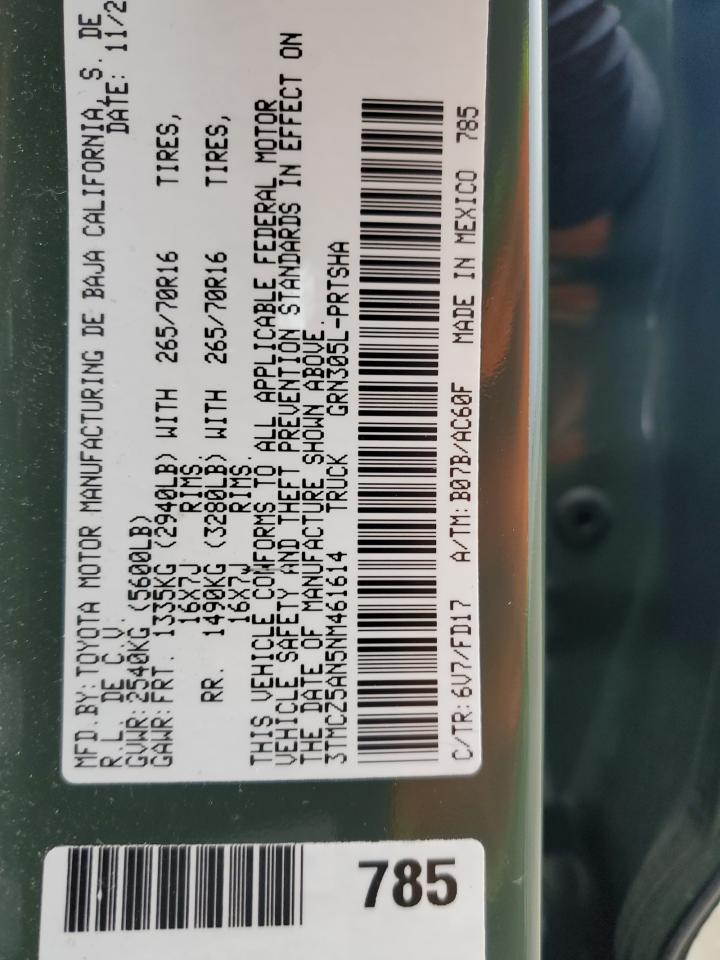 2022 TOYOTA TACOMA DOUBLE CAB VIN:3TMCZ5AN5NM461614