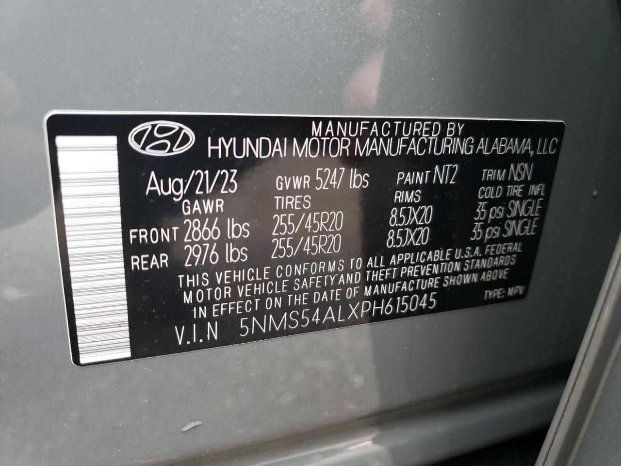 2023 HYUNDAI SANTA FE CALLIGRAPHY VIN:5NMS54ALXPH615045