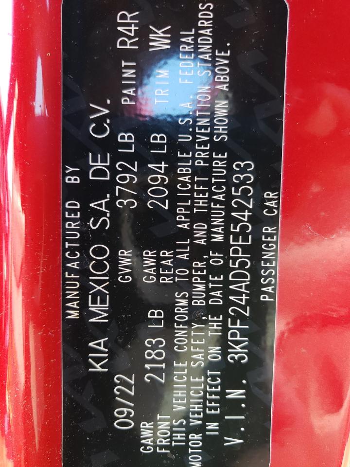2023 KIA FORTE LX VIN:3KPF24AD5PE542533