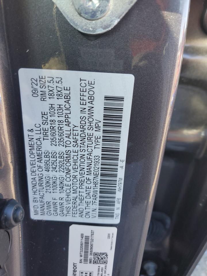 2022 HONDA CR-V EXL VIN:7FARW1H87NE021933