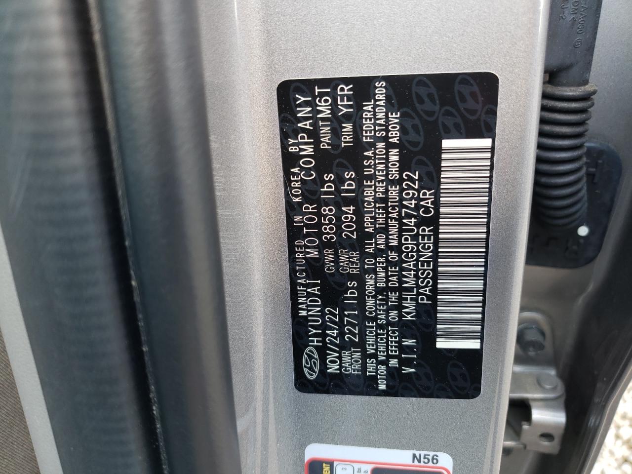 2023 HYUNDAI ELANTRA SEL VIN:KMHLM4AG9PU474922