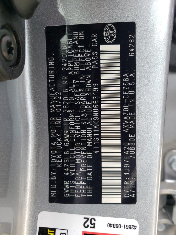 2022 TOYOTA CAMRY NIGHT SHADE VIN:4T1S11AK9NU663199