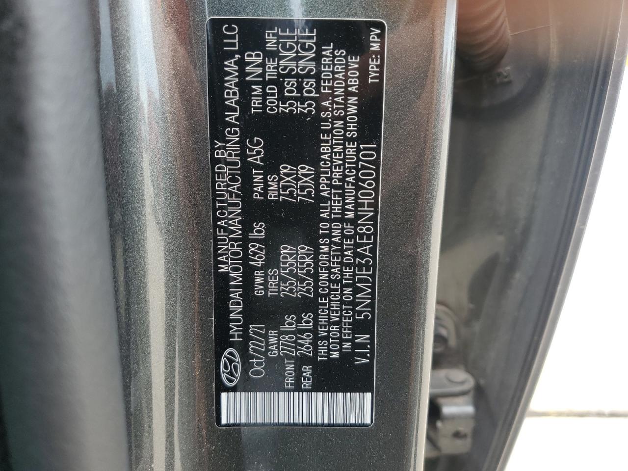 2022 HYUNDAI TUCSON LIMITED VIN:5NMJE3AE8NH060701