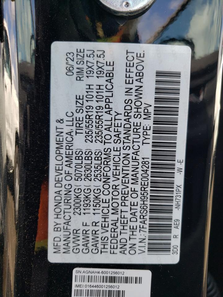 2024 HONDA CR-V SPORT TOURING VIN:7FARS6H95RE004281