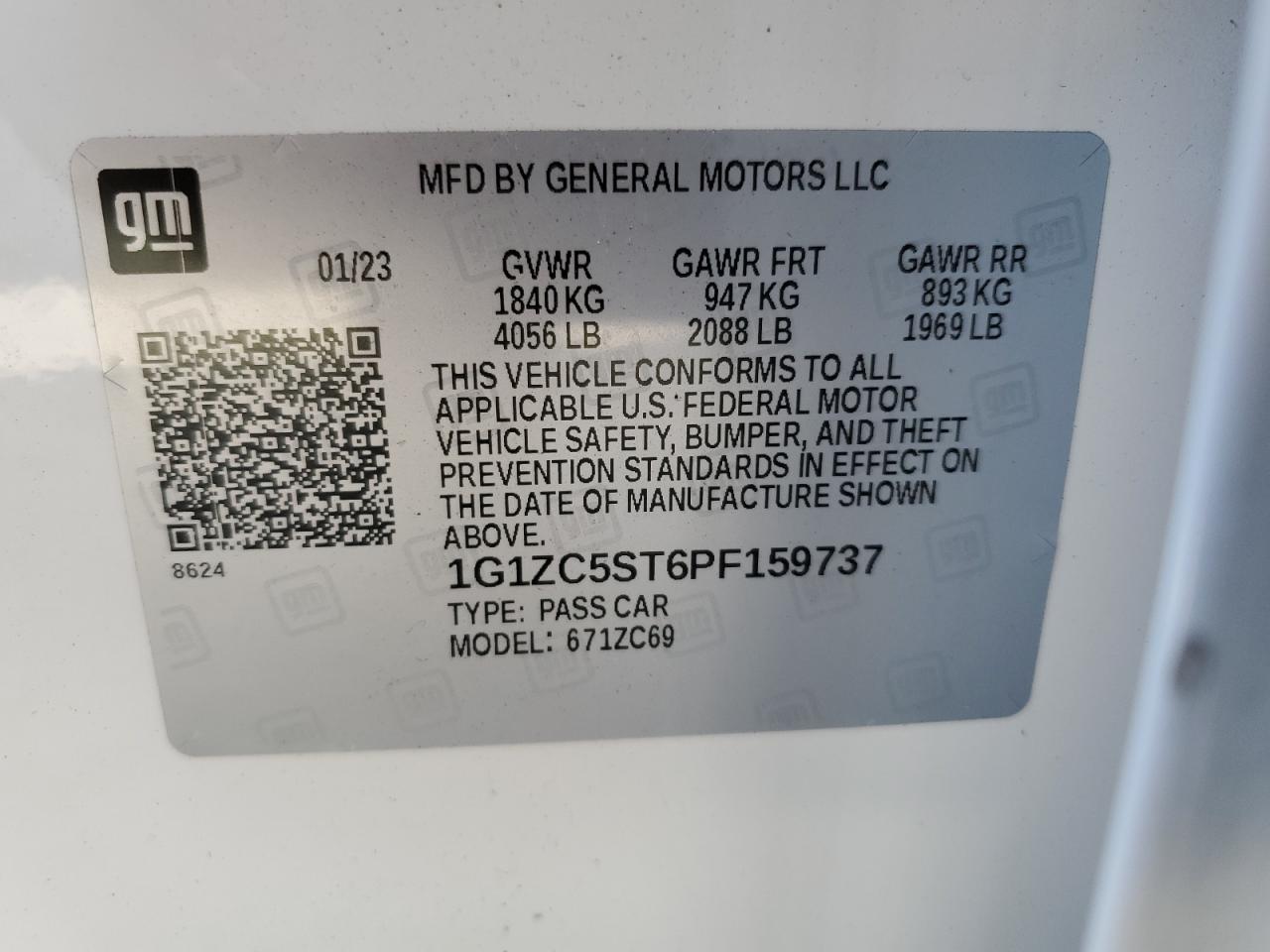 2023 CHEVROLET MALIBU LS VIN:1G1ZC5ST6PF159737