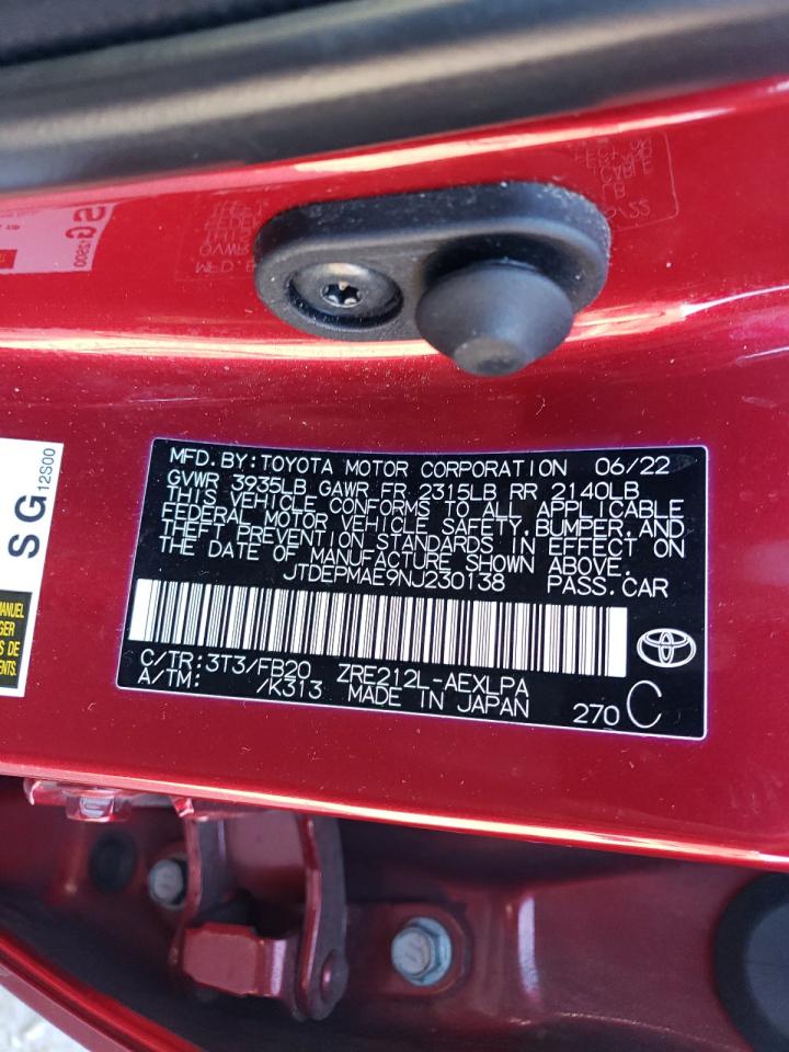 2022 TOYOTA COROLLA LE VIN:JTDEPMAE9NJ230138